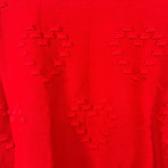 Womens Size Small Red Knit Sweater With Textured Heart Pattern Long Sleeves - Picture 2 of 6